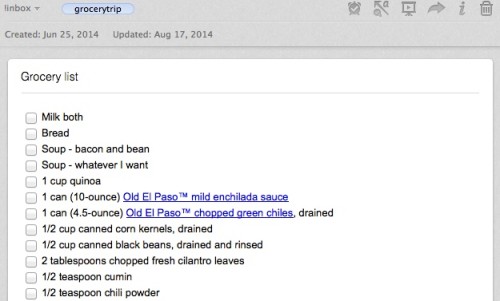 Grocery list in Evernote