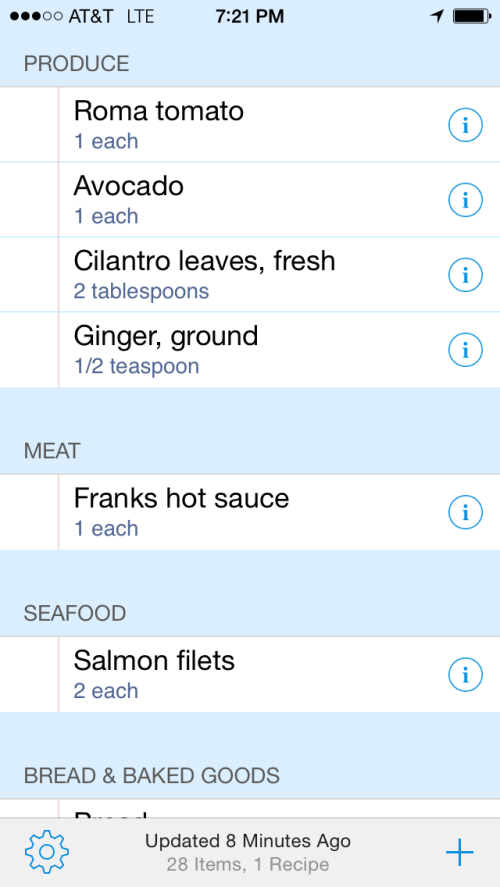 Grocery list items sorted in GroceryTrip